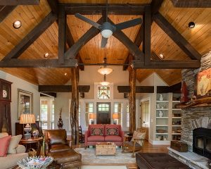 Heavy timber trusses in house